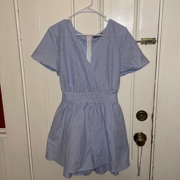 Blue and White Striped Romper